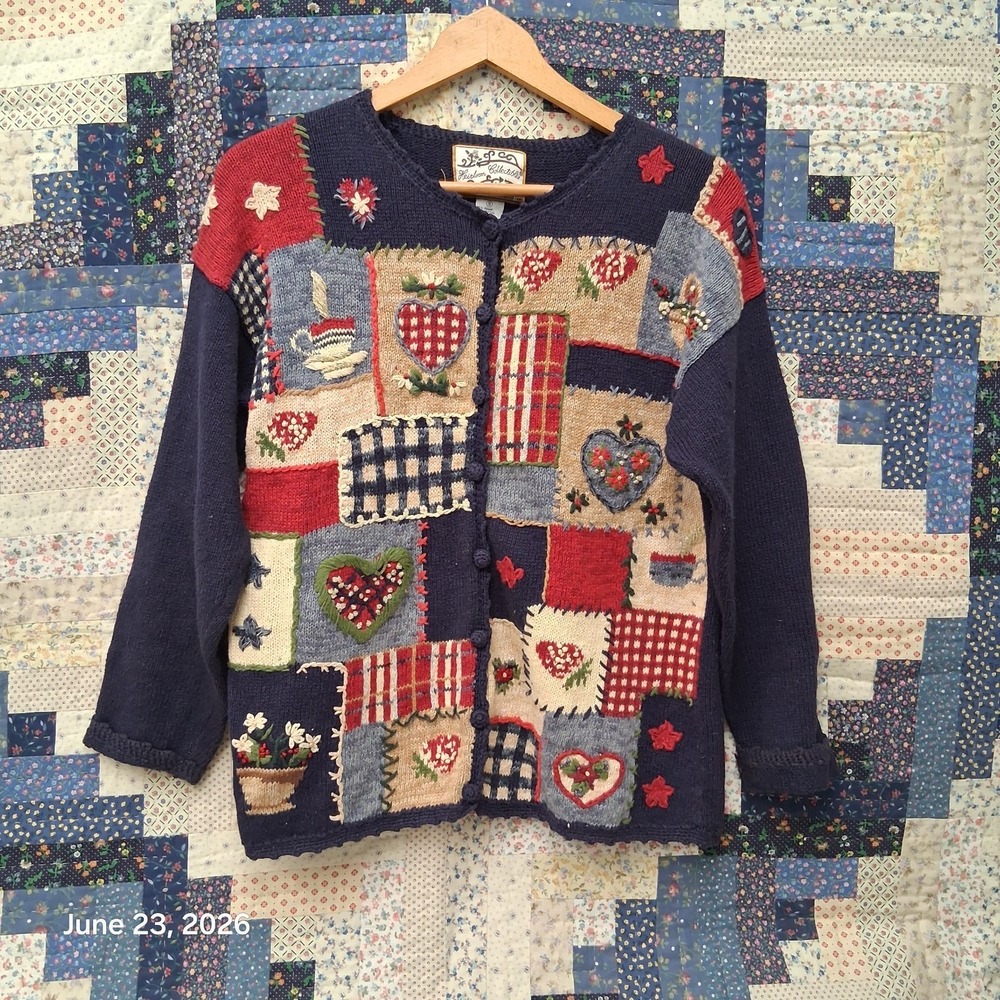 Vintage‎ Heirloom Collectibles Cardigan Sweater Womens Small Cottagecore 3D Knit
